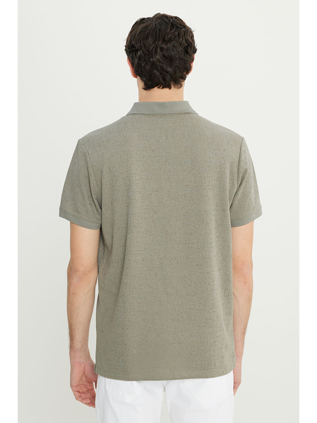 Erkek Haki Pamuklu Slim Fit Dar Kesim Fermuarlı Yaka Jakarlı Esnek Tişört-4