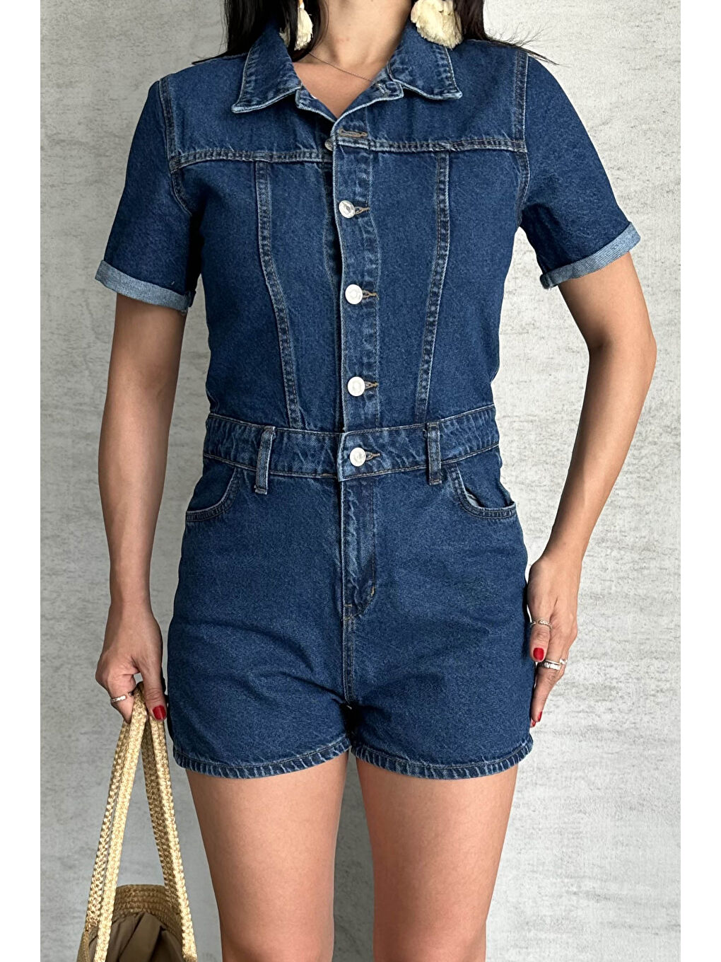 Kısa Şortlu Salopet Koyu Mavi - 27295-3