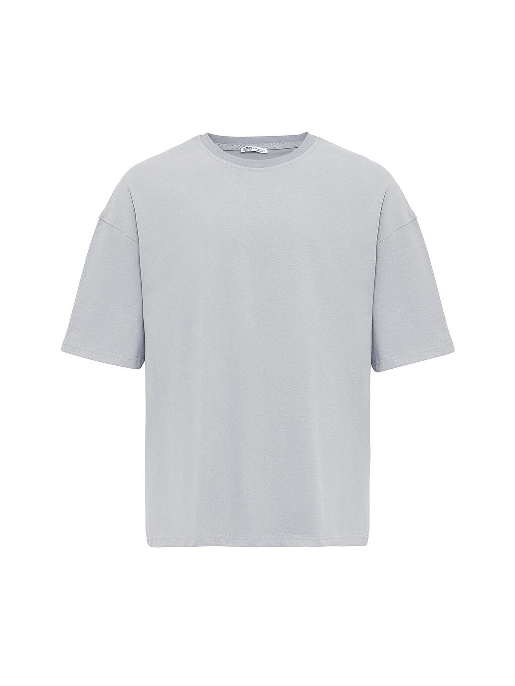 Gri Basic Oversize Bisiklet Yaka Tişört Açık Füme-1