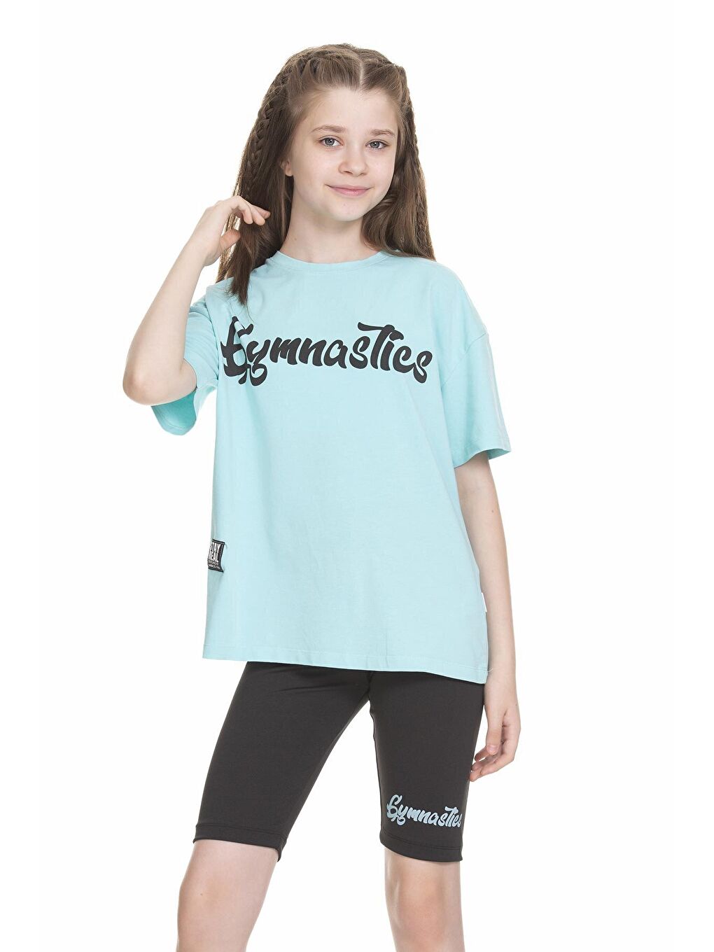 Turkuaz Kız Çocuk Gymnastics Yazılı Scuba Tayt-1