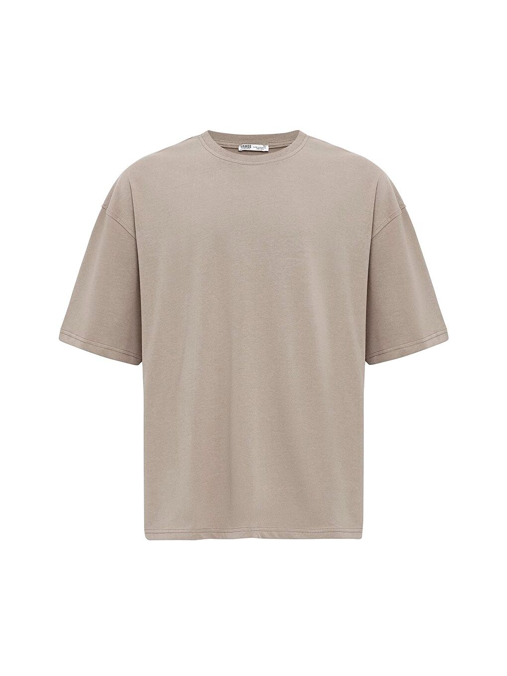 Bej Basic Oversize Bisiklet Yaka Tişört Vizon-1