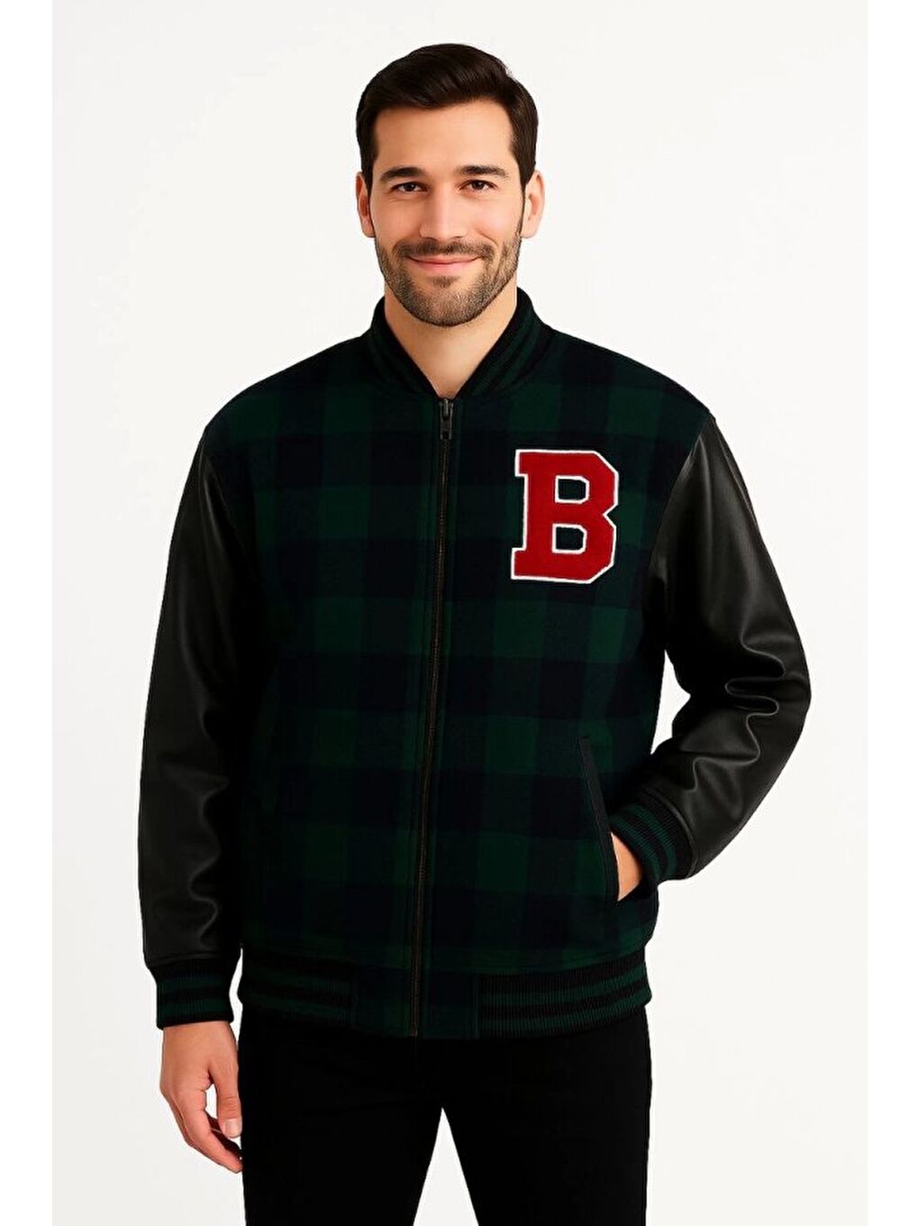 Kolları Suni Deri Içi Astarlı Oduncu Kolej Içi Ceket - Haki