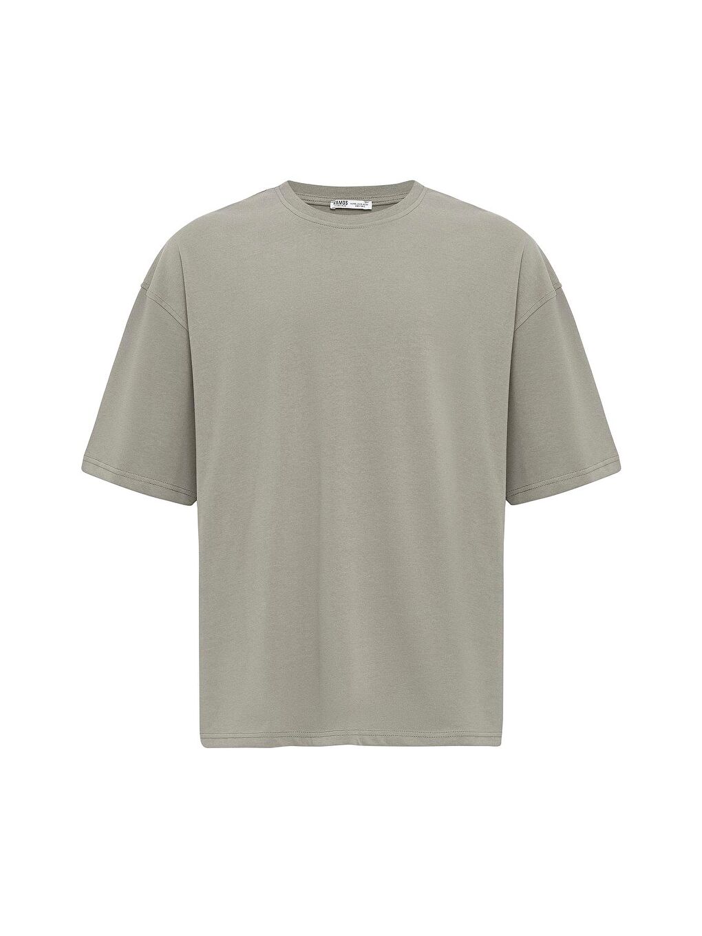 Basic Oversize Bisiklet Yaka Tişört Haki-1