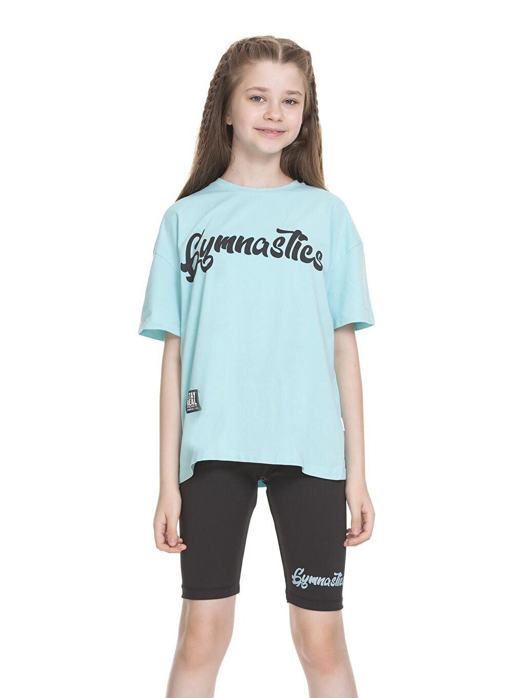 Turkuaz Kız Çocuk Gymnastics Yazılı Scuba Tayt-2