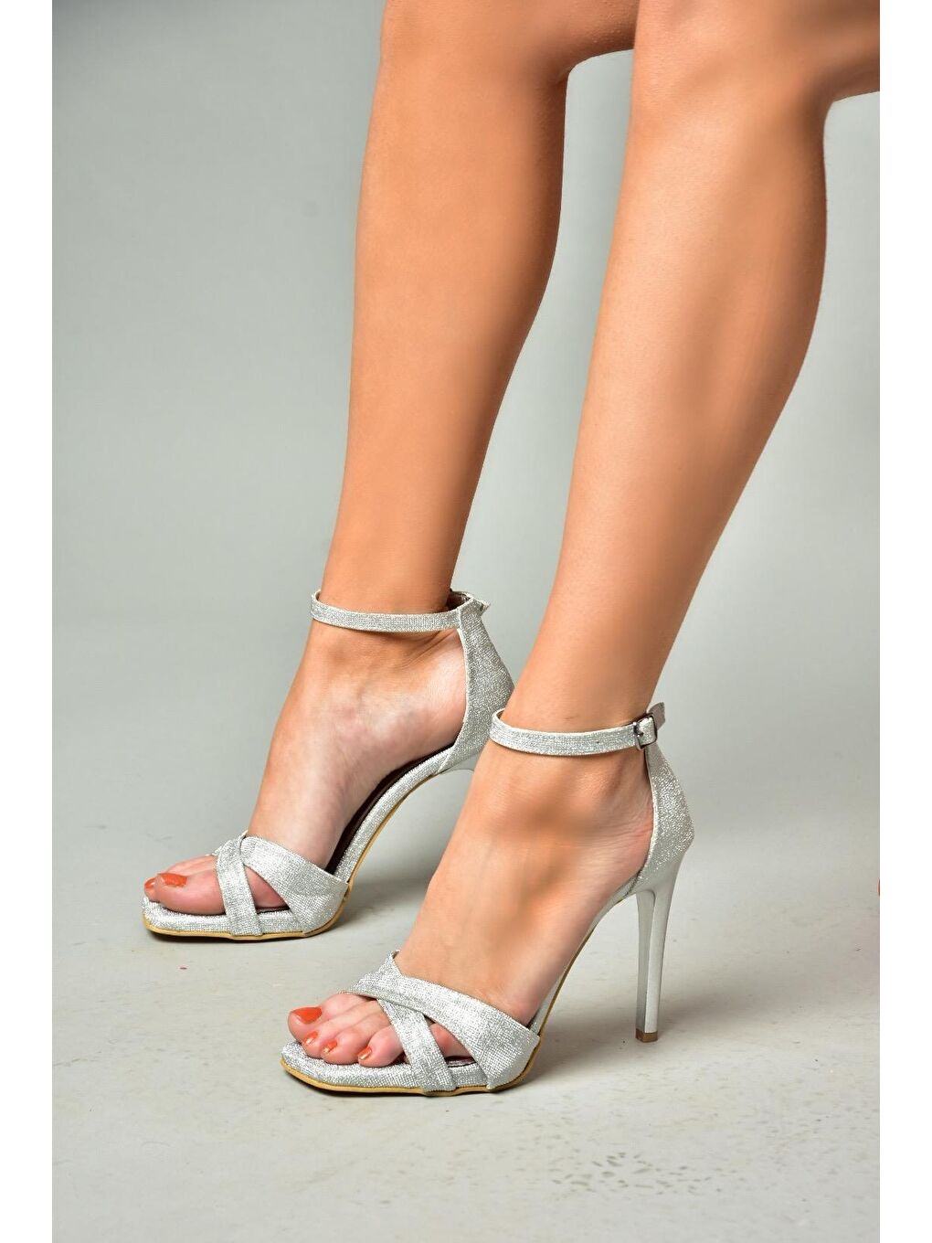 Gri S2511460 Gümüş Kadın Topuklu Ayakkabı-1