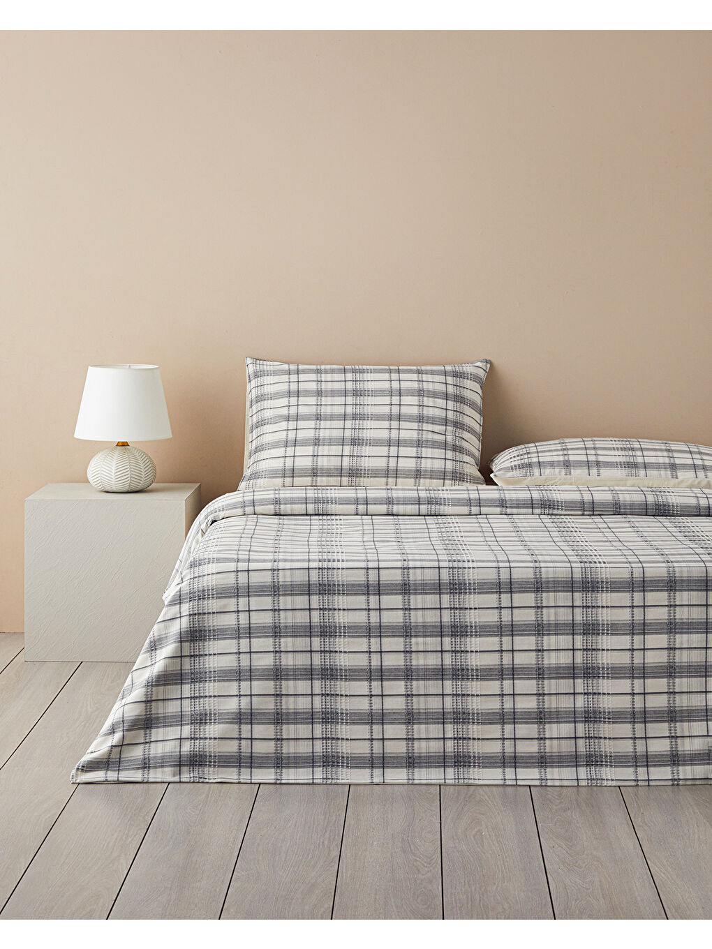 Waffle Check İpliği Boyalı King Size Nevresim Takımı 240x220 cm Gri