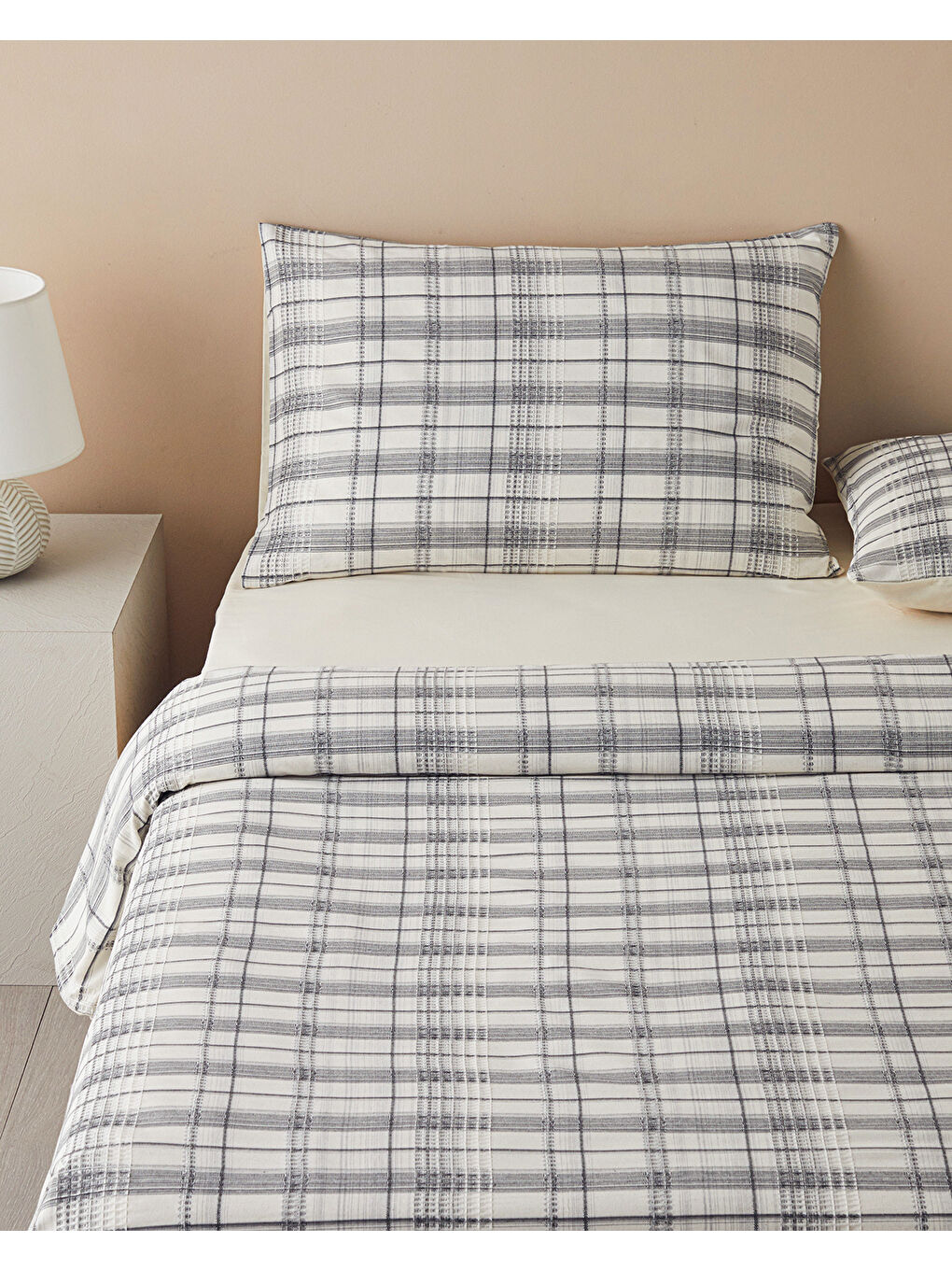 Waffle Check İpliği Boyalı King Size Nevresim Takımı 240x220 cm Gri-2