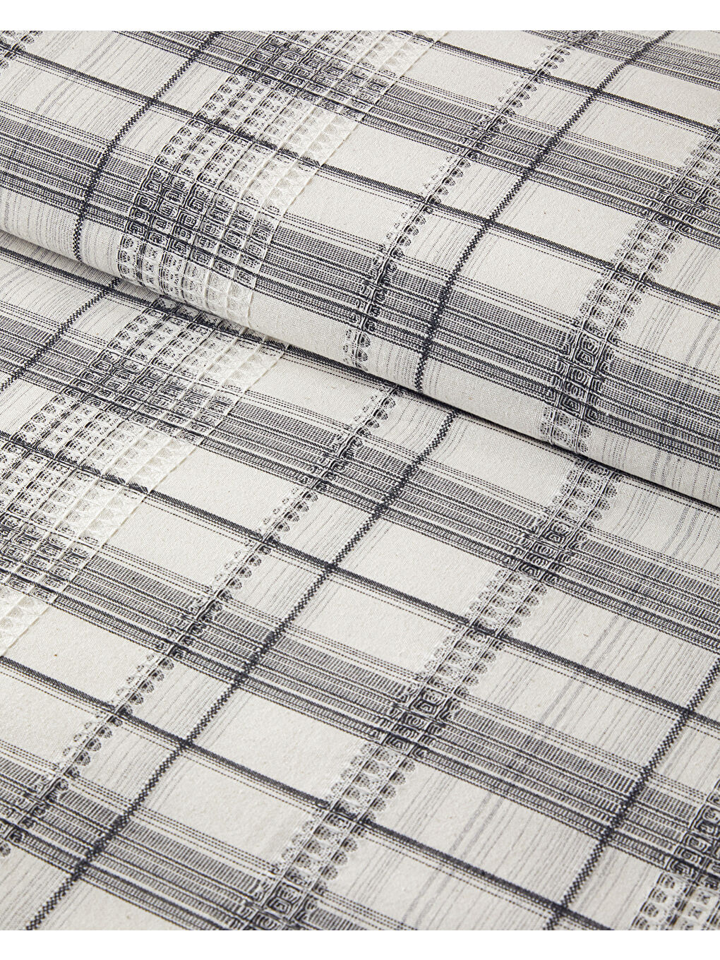 Waffle Check İpliği Boyalı King Size Nevresim Takımı 240x220 cm Gri-3