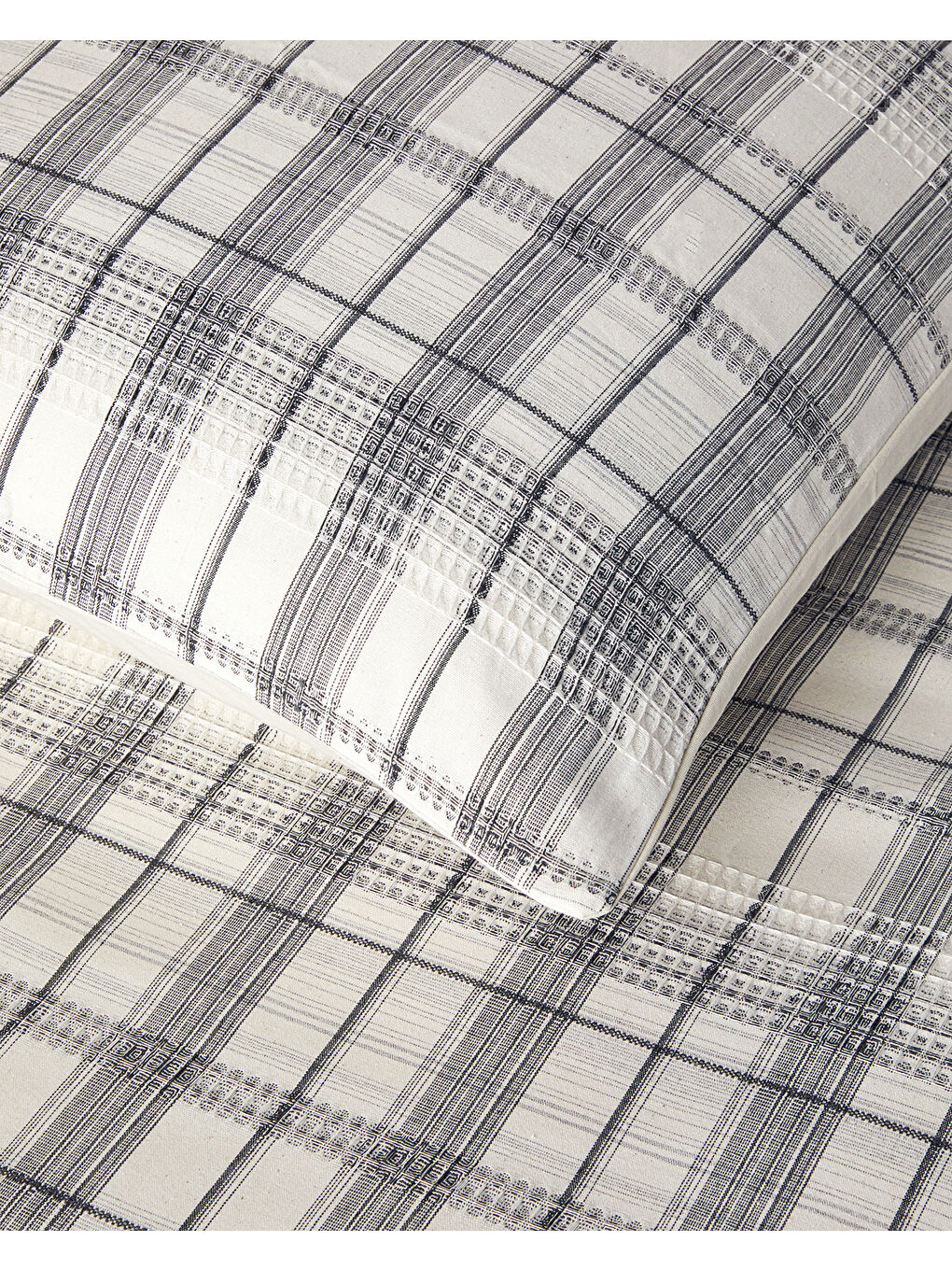 Waffle Check İpliği Boyalı King Size Nevresim Takımı 240x220 cm Gri-4