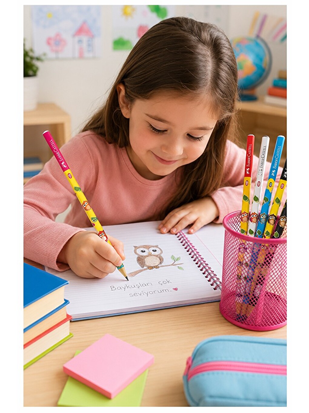 Baykuş Kurşun Kalem 12 Adet Faber Castell Yuvarlak Gövdeli Siyah Kurşun Kalem Yumuşak Yazım Kolay Tu-1