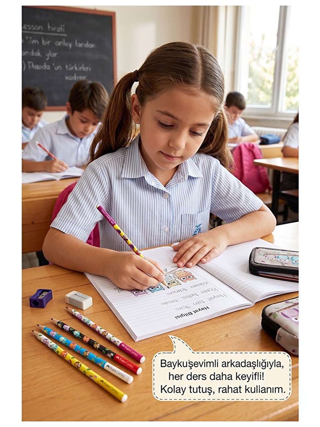 Baykuş Kurşun Kalem 12 Adet Faber Castell Yuvarlak Gövdeli Siyah Kurşun Kalem Yumuşak Yazım Kolay Tu-3