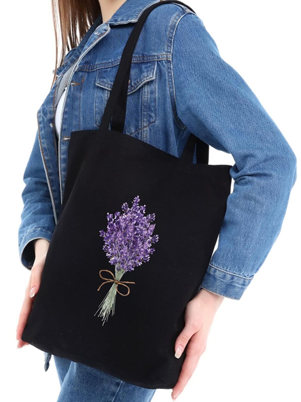 Bagg Siyah Kanvas Lavender Bunch Baskılı Çanta - 1