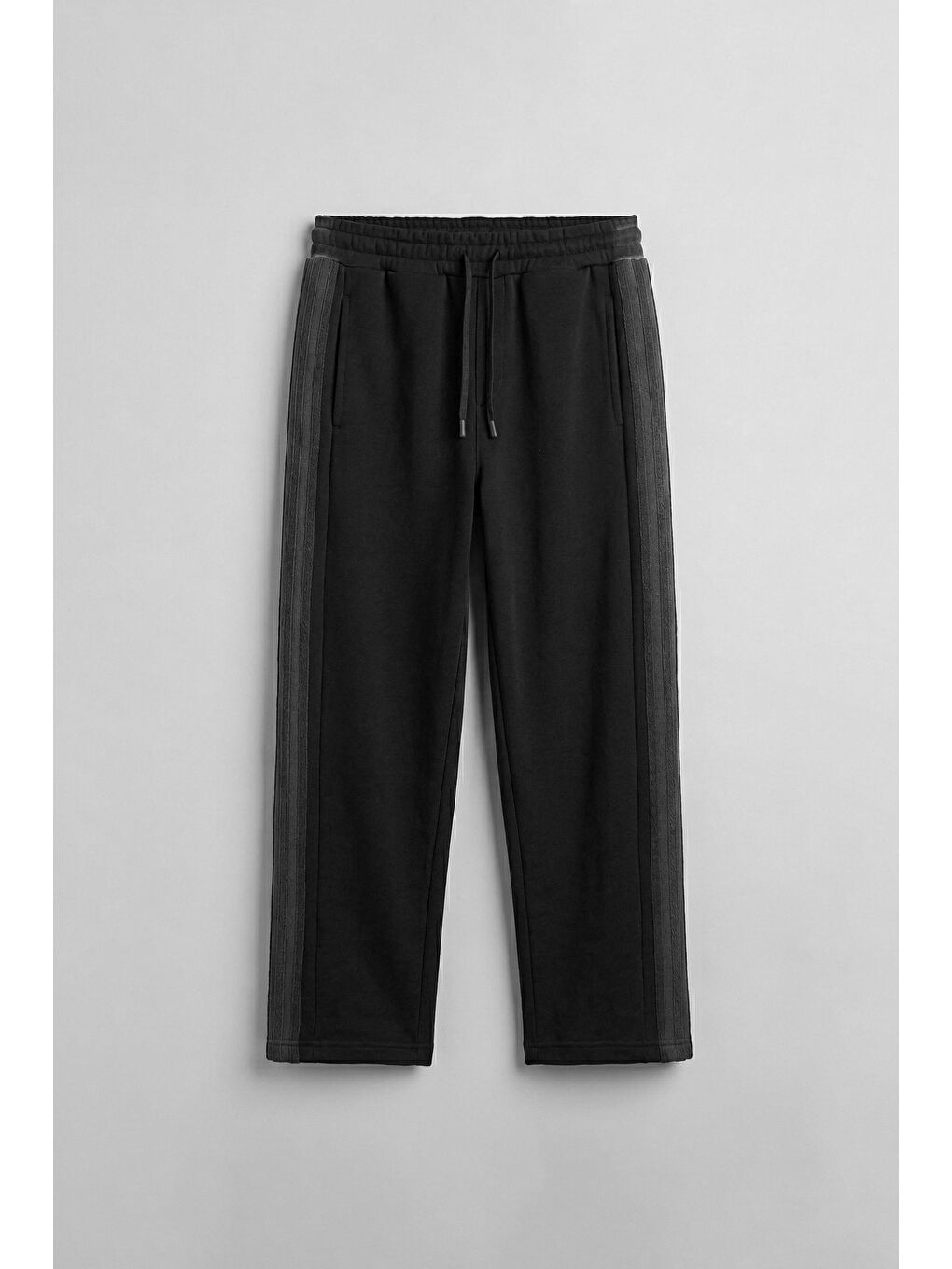 Erkek Baggy Fit Yan Şerit Fitilli Eşofman Altı Siyah