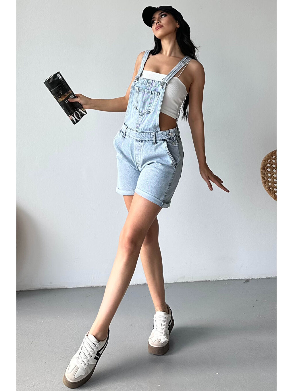 Askılı Salopet Şort Buz Mavi - 27296-1