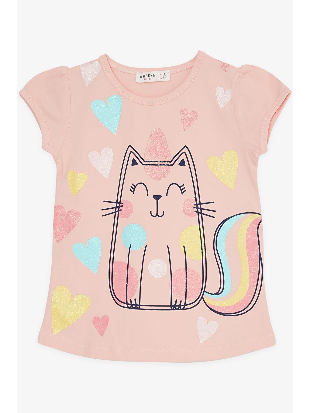 Pembe Kız Bebek Kapri Taytlı Takım Simli Kedicik Baskılı Somon (1.5 Yaş)-5