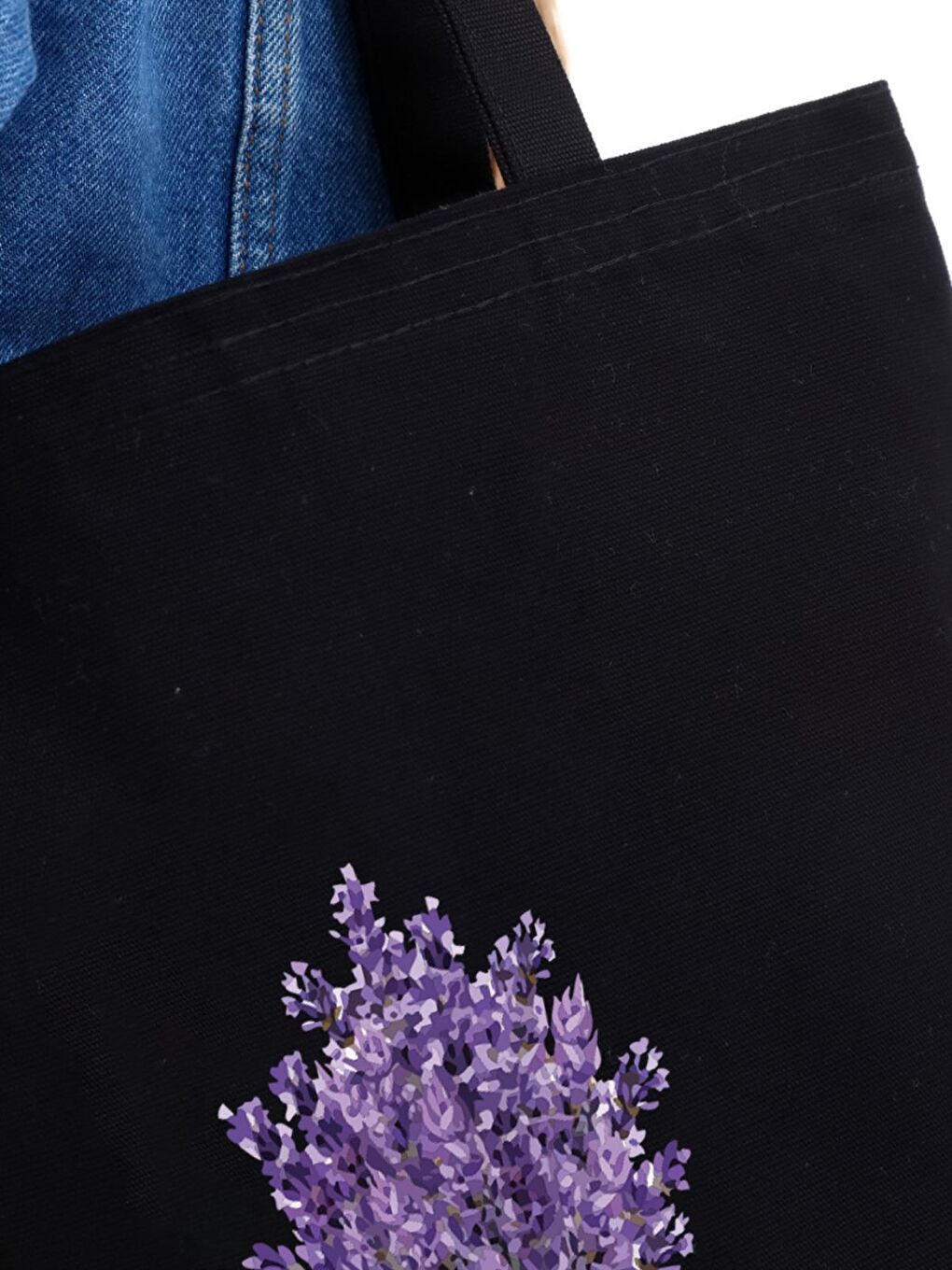 Bagg Siyah Kanvas Lavender Bunch Baskılı Çanta - 6