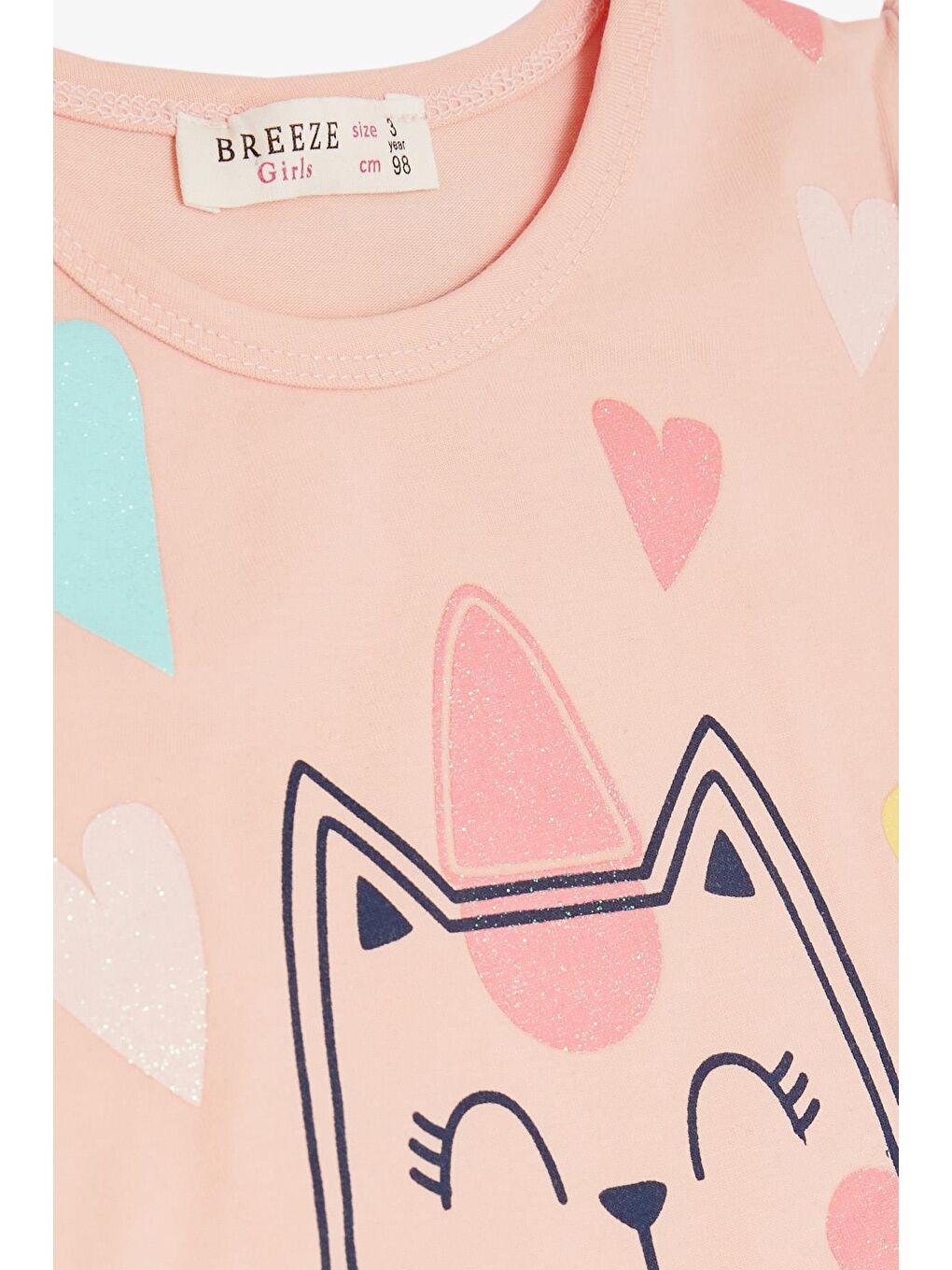 Pembe Kız Bebek Kapri Taytlı Takım Simli Kedicik Baskılı Somon (1.5 Yaş)-7