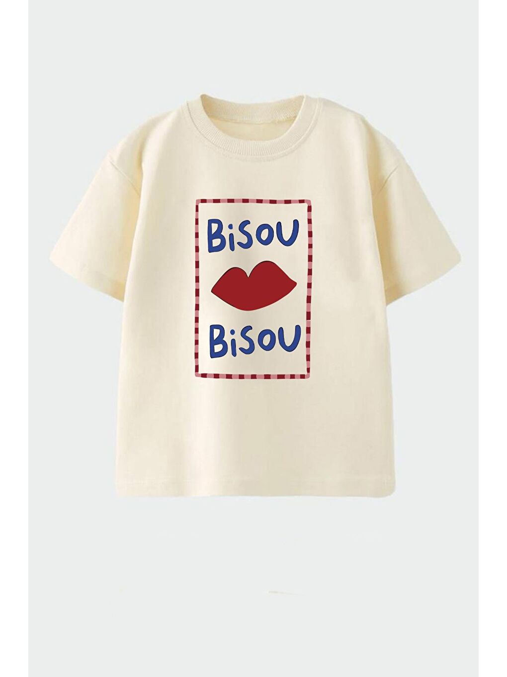 Bej Kız Çocuk Baskılı Pamuklu Bisiklet Yaka T-Shirt