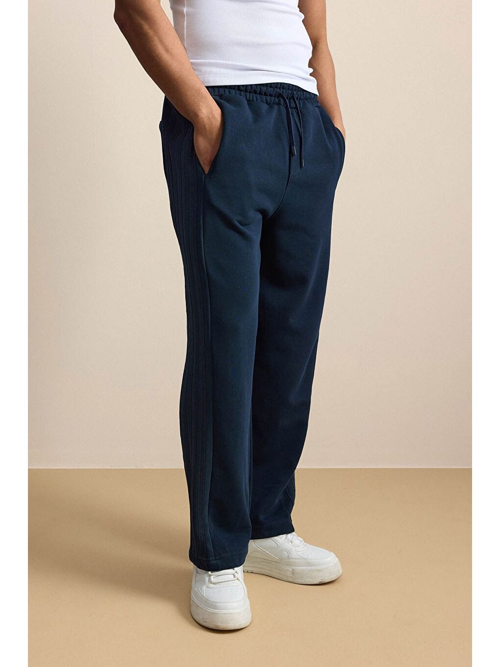 Erkek Baggy Fit Yan Şerit Fitilli Eşofman Altı Lacivert-4