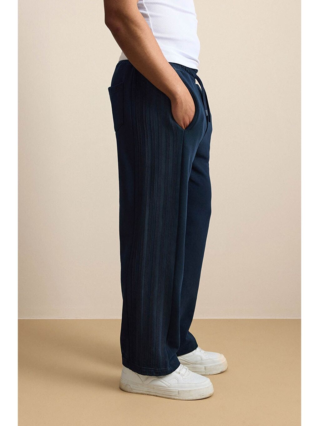 Erkek Baggy Fit Yan Şerit Fitilli Eşofman Altı Lacivert-5