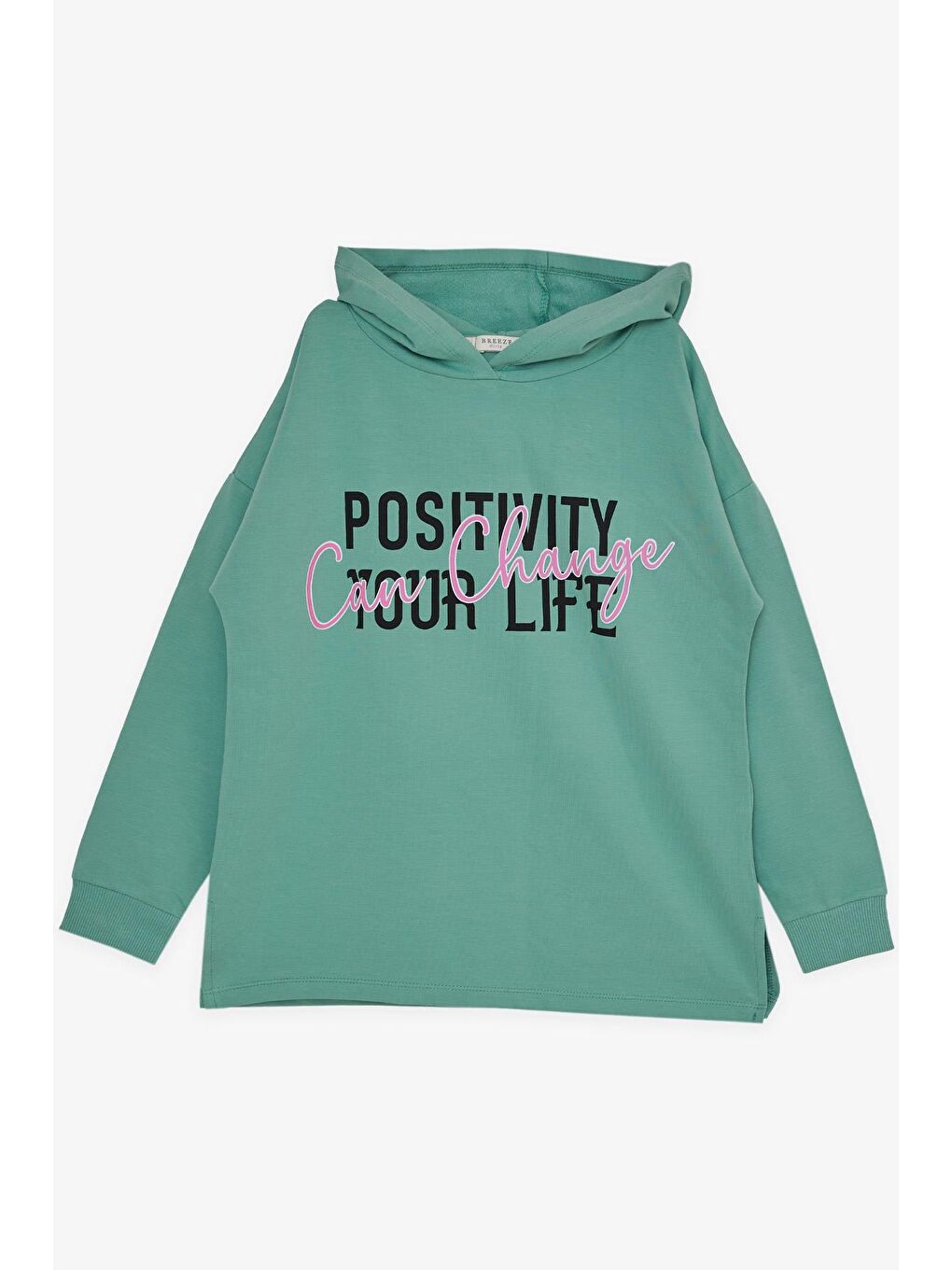 Turkuaz Kız Çocuk Pantolonlu Takım Yazı Baskılı Yırtmaçlı Mint Yeşili (10-13 Yaş)-2