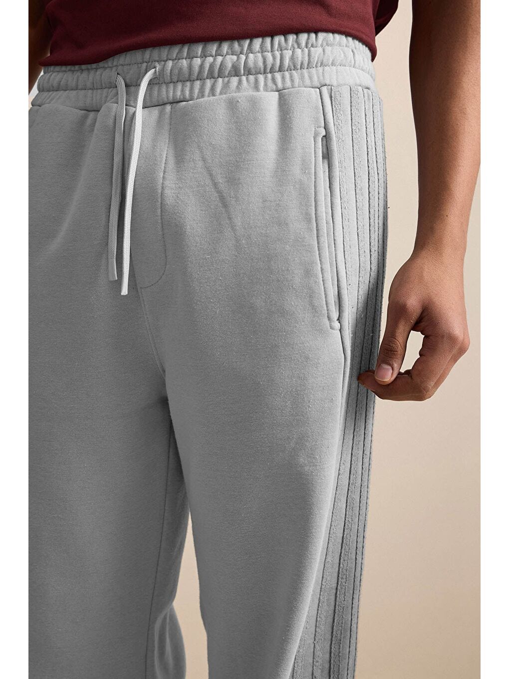 Erkek Baggy Fit Yan Şerit Fitilli Eşofman Altı Gri-3