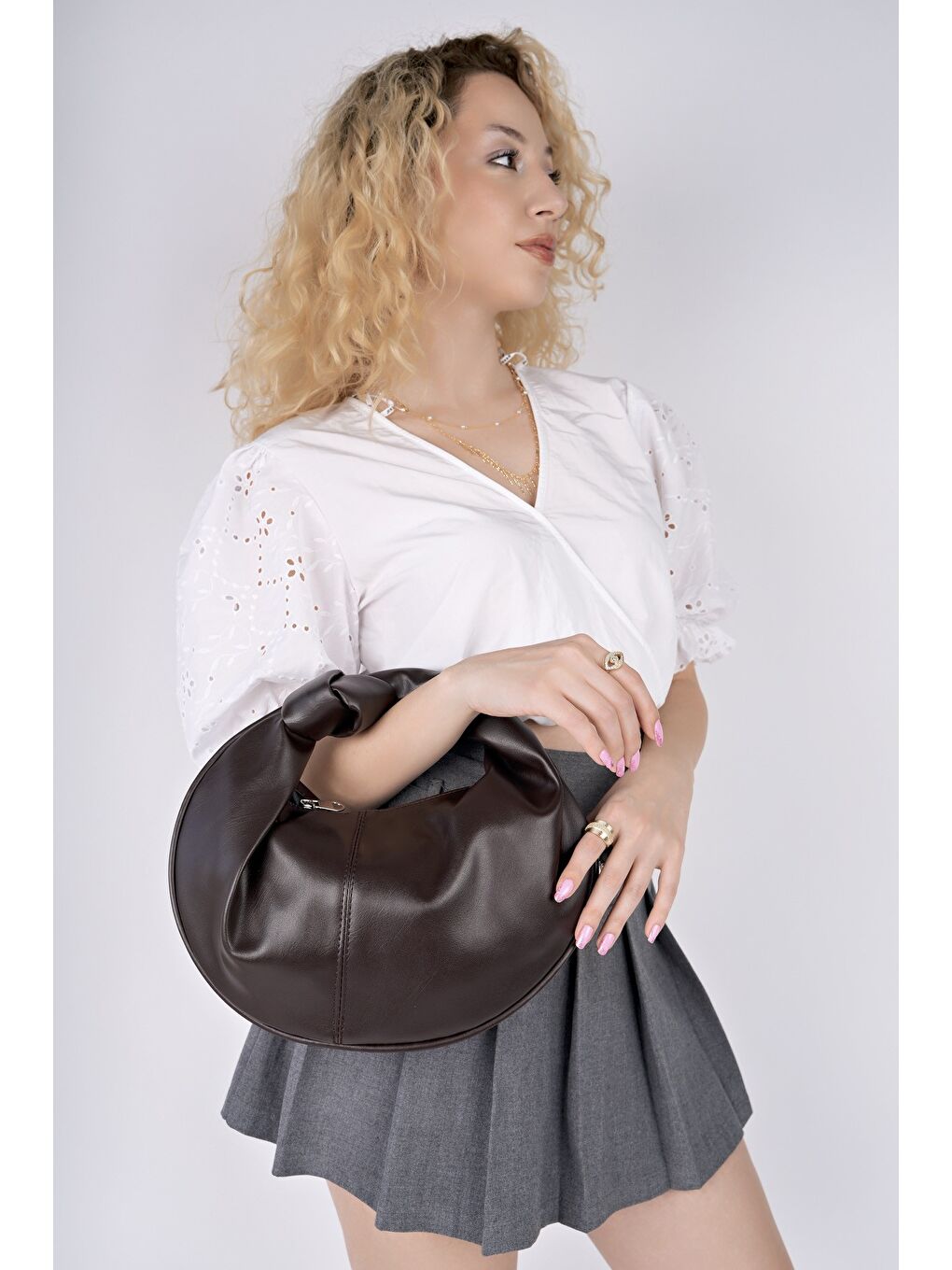 Kahverengi LUCCİ Kadın Düğümlü Oval El Çantası