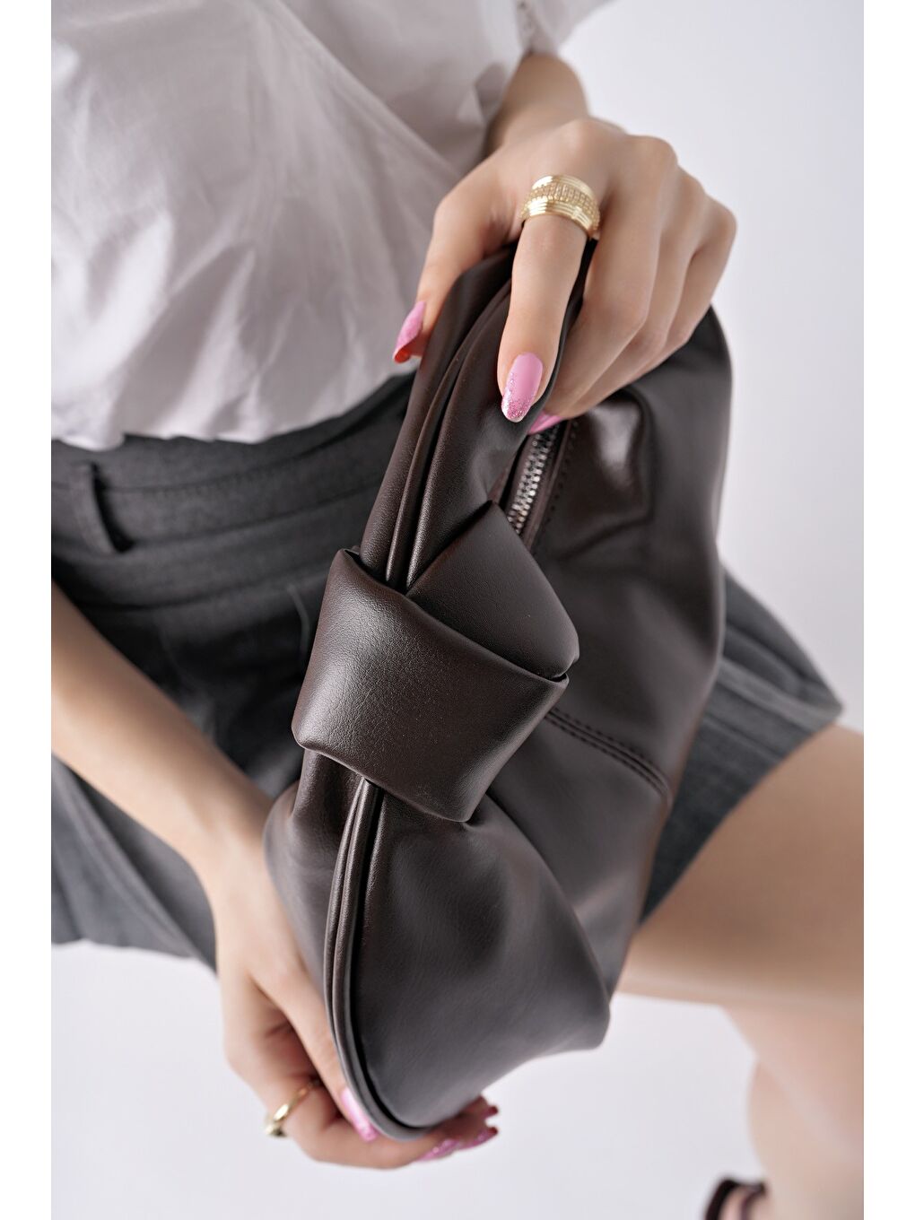 Kahverengi LUCCİ Kadın Düğümlü Oval El Çantası-2