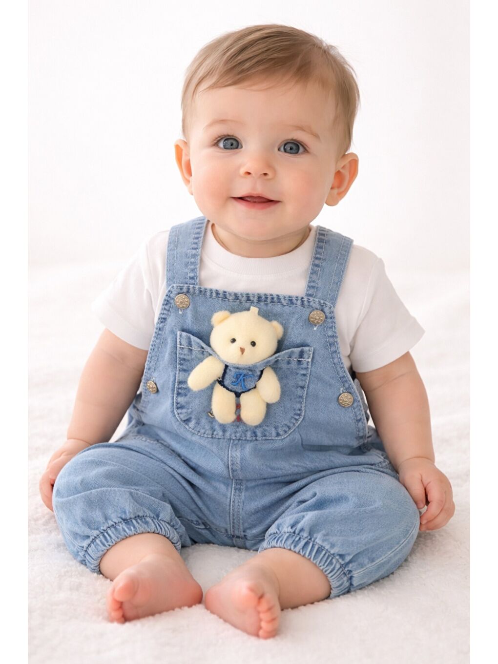 Mavi Erkek Bebek Jean Salopet Tulum 2li