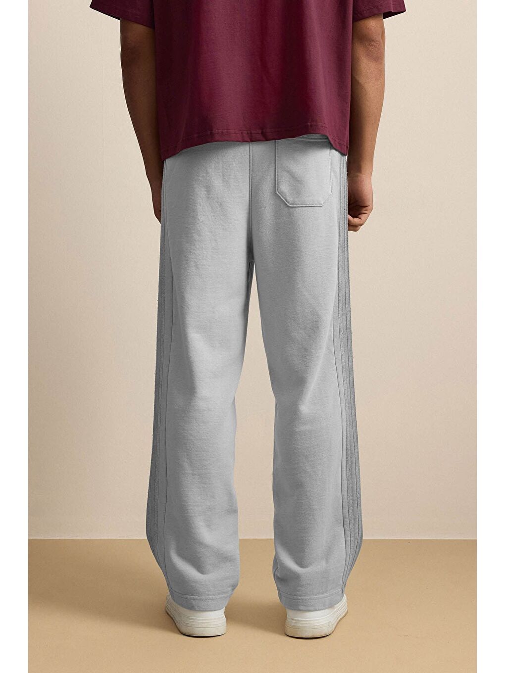 Erkek Baggy Fit Yan Şerit Fitilli Eşofman Altı Gri-6