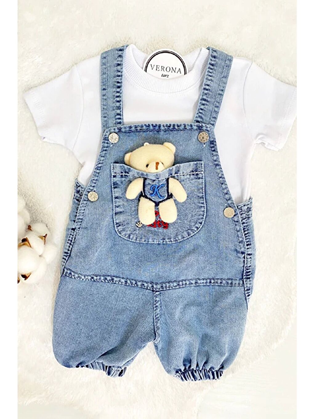 Mavi Erkek Bebek Jean Salopet Tulum 2li-1