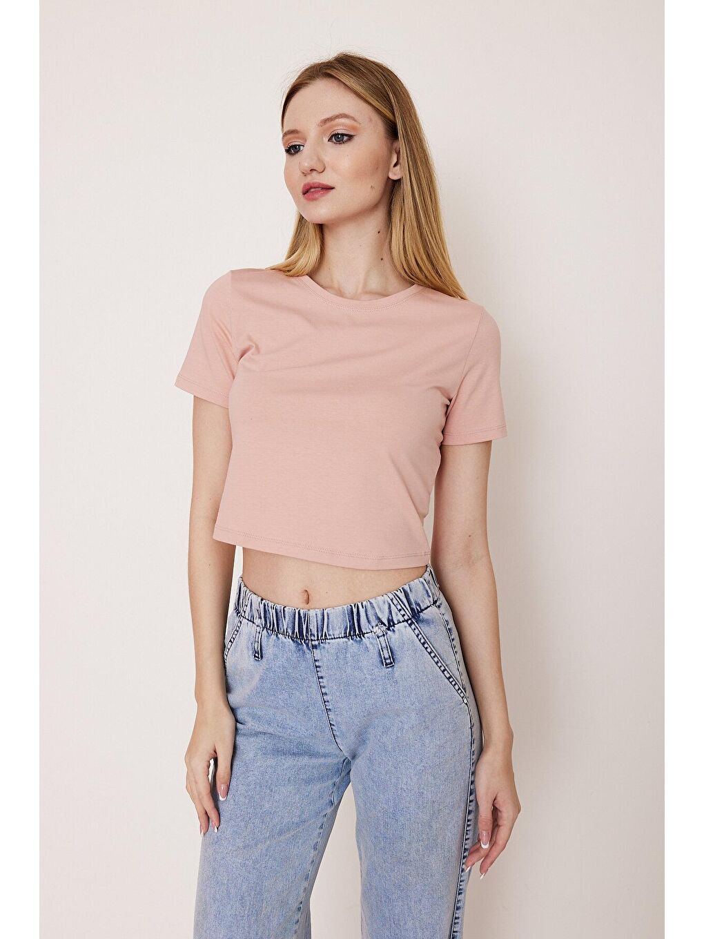 Charamela Pembe Basic Pembe Crop Tshirt - 2