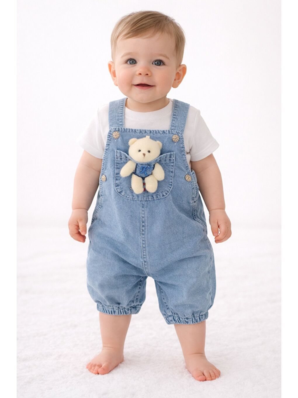 Mavi Erkek Bebek Jean Salopet Tulum 2li-2