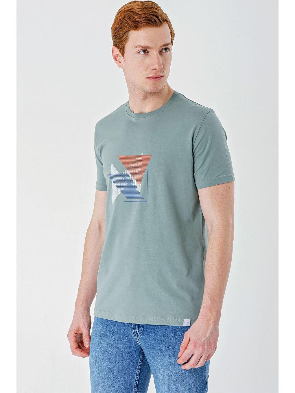 Koyu Yeşil Baskılı Bez Ayağı Bisiklet Yaka %100 Pamuk Casual Slim Fit Dar Kesim Tişört 1011240168-1