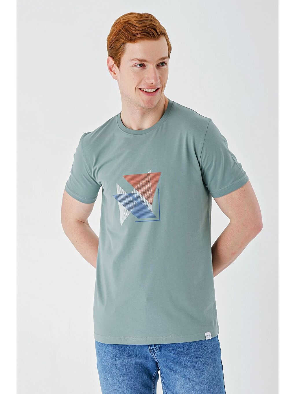 Koyu Yeşil Baskılı Bez Ayağı Bisiklet Yaka %100 Pamuk Casual Slim Fit Dar Kesim Tişört 1011240168-4