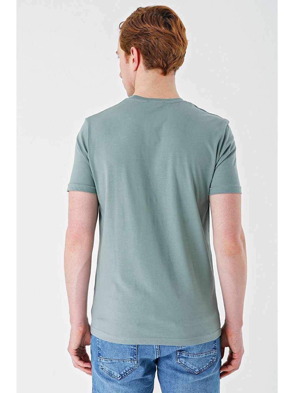 Koyu Yeşil Baskılı Bez Ayağı Bisiklet Yaka %100 Pamuk Casual Slim Fit Dar Kesim Tişört 1011240168-5