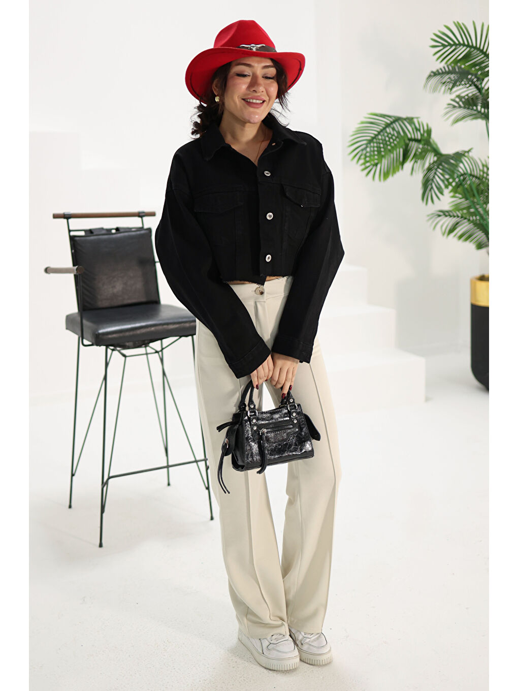 Ekru Şerit Detaylı Spor Pantolon Krem - 27084-1