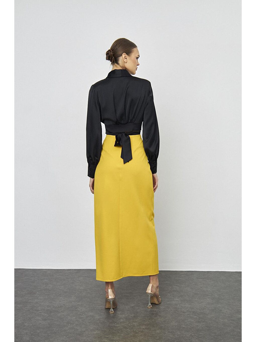 Sarı Gül Detaylı Tasarım Hardal Uzun Etek-6