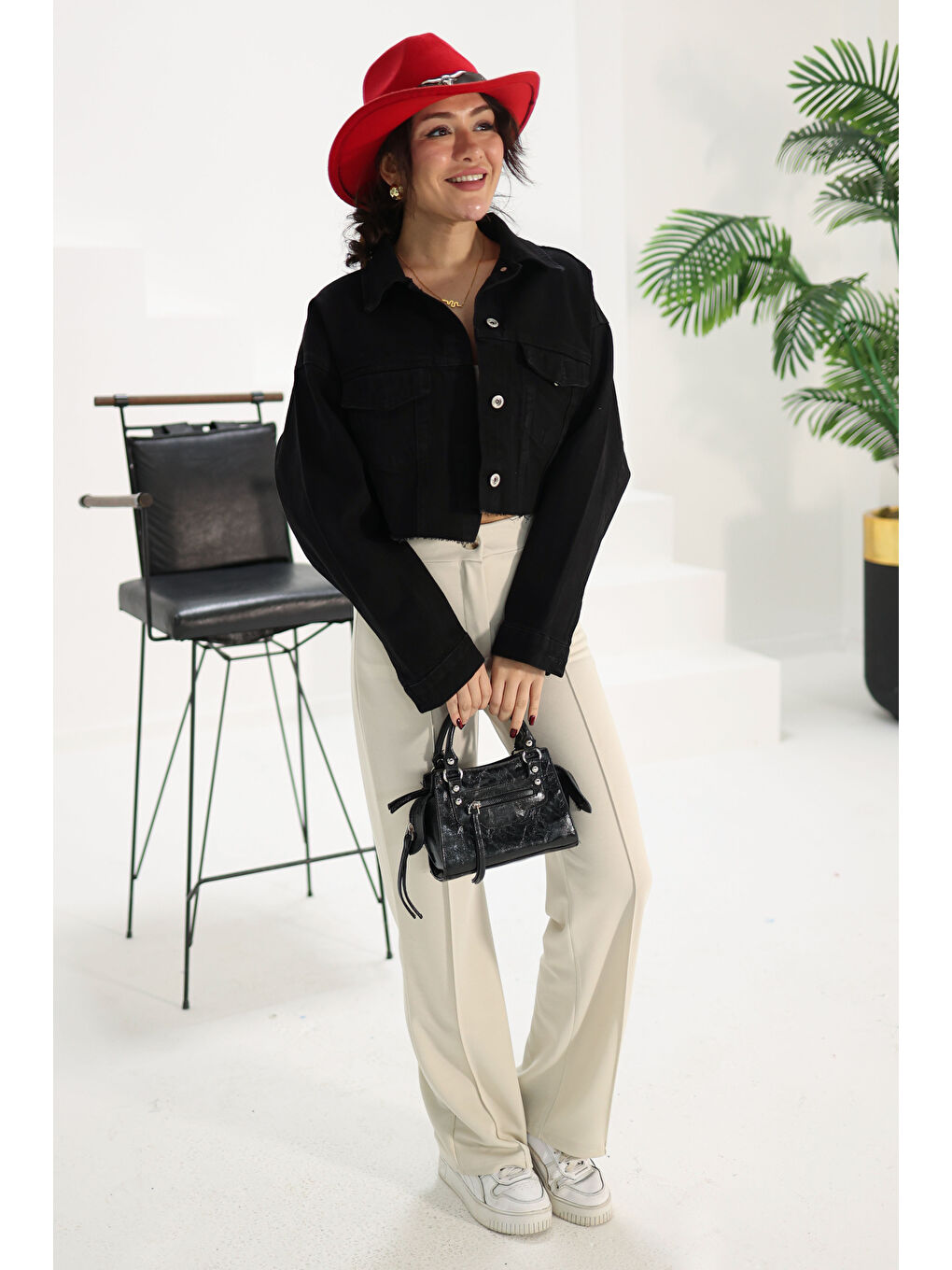 Ekru Şerit Detaylı Spor Pantolon Krem - 27084-2