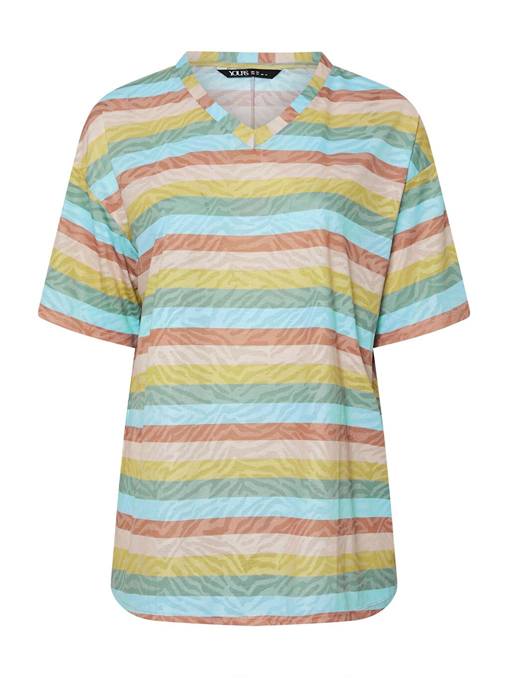 Karışık Büyük Beden V Yaka Çizgili Zebra Desenli T-shirt 303953-6