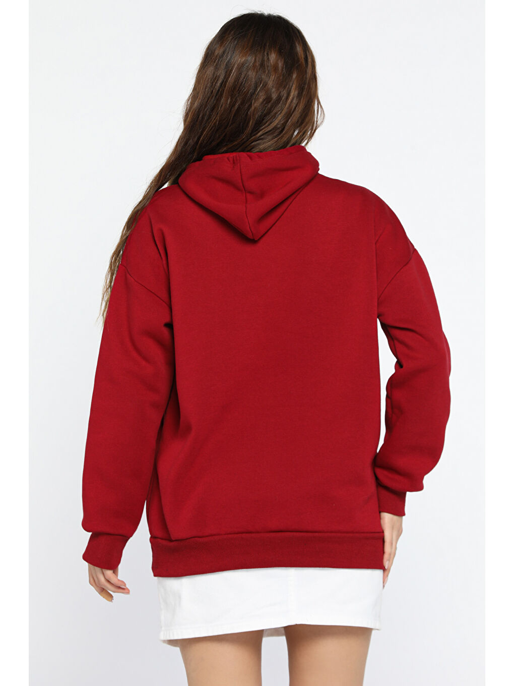 GÜLSELİ Bordo Kapüşonlu Şardonlu Yazı Baskılı Kadın Sweatshirt - 2