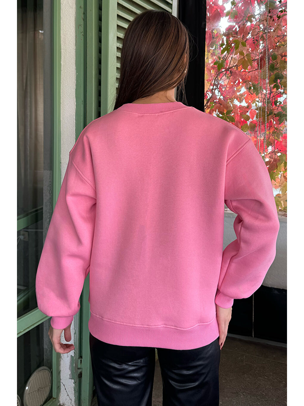 GÜLSELİ Pembe Gül Detaylı Şardonlu Sweatshirt - 3