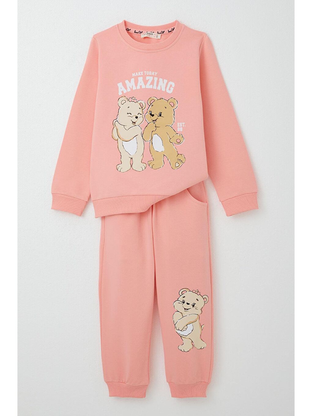 Pembe Kız Bebek Eşofman Takım Eğlenceli Ayıcıklar Baskılı Somon (1.5 Yaş)