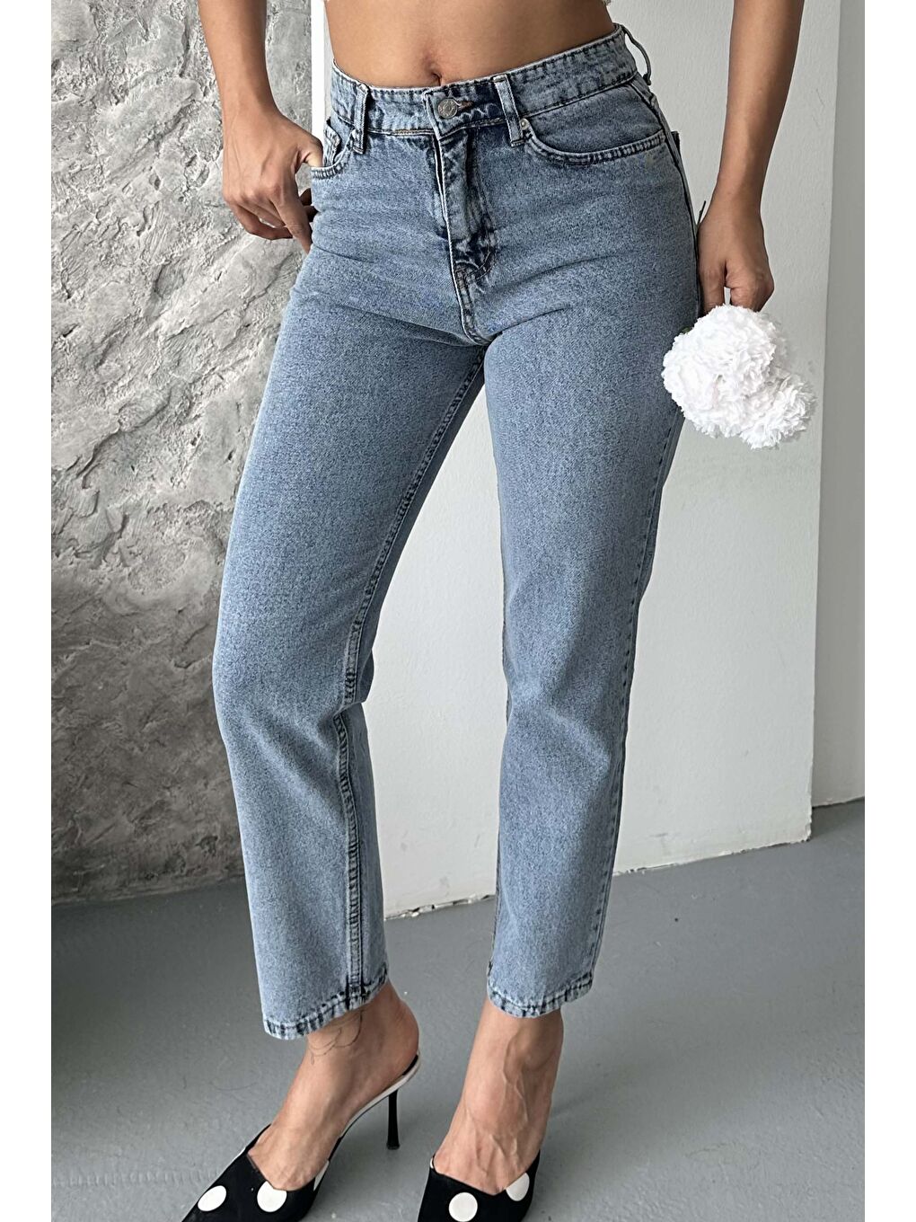 Mom Fit Jean Pantolon Buz Mavi - 27301