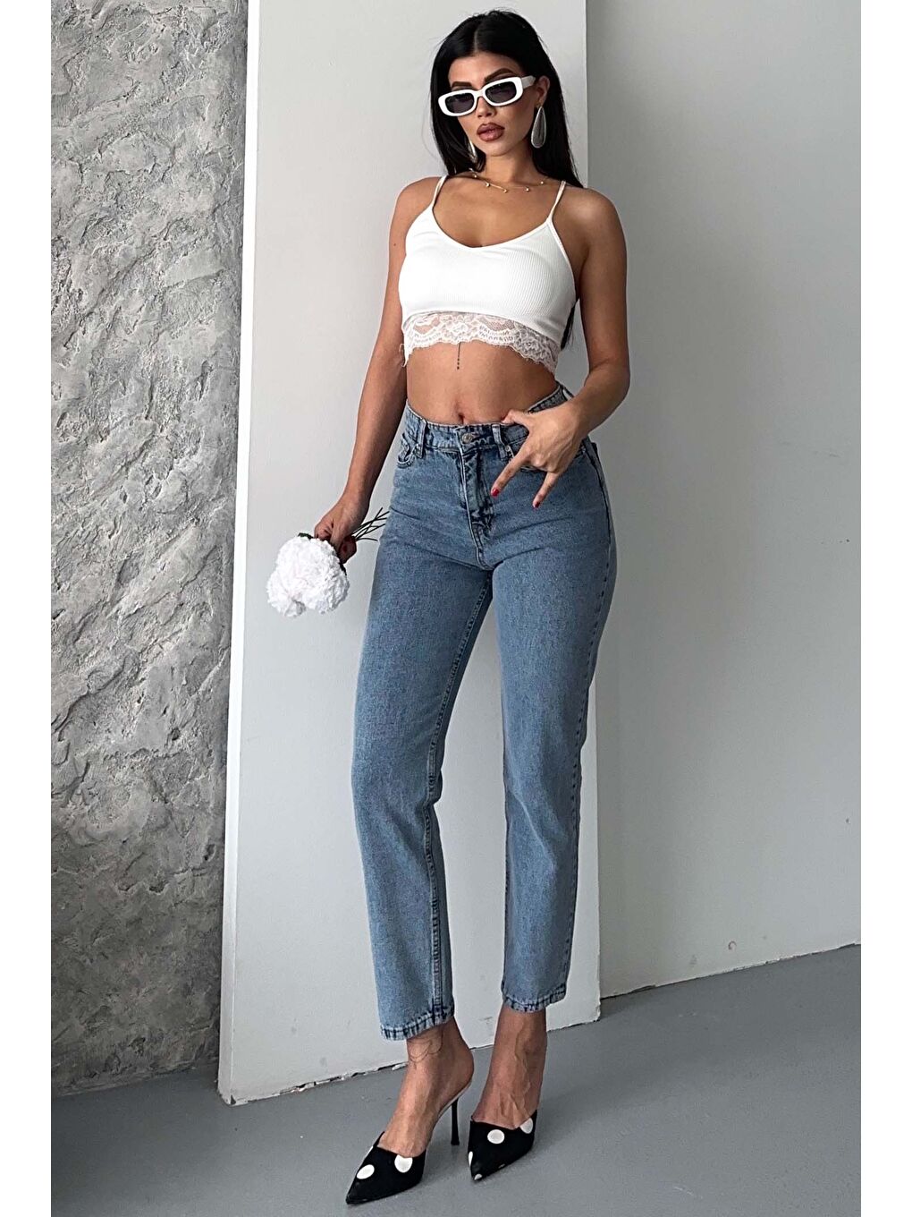 Mom Fit Jean Pantolon Buz Mavi - 27301-1