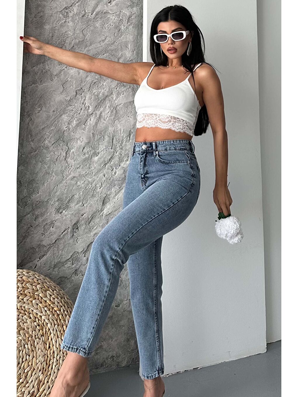 Mom Fit Jean Pantolon Buz Mavi - 27301-3