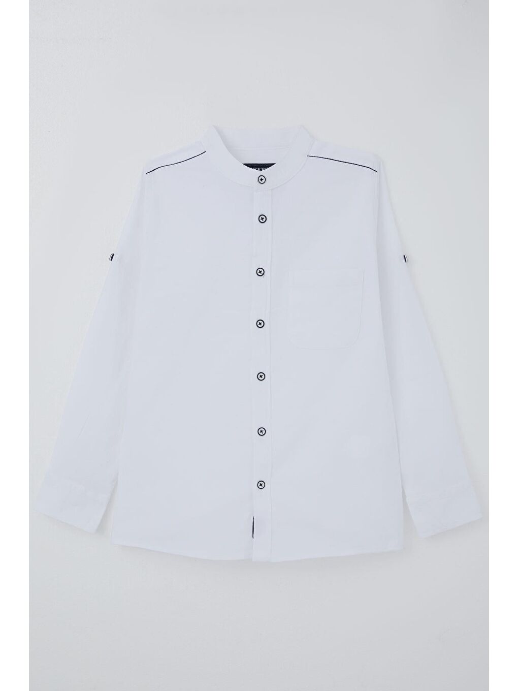 Erkek Çocuk Gömlek Omuz Kısmı Kontrast Şerit Detaylı Cepli Ekru (9-14 Yaş)-1