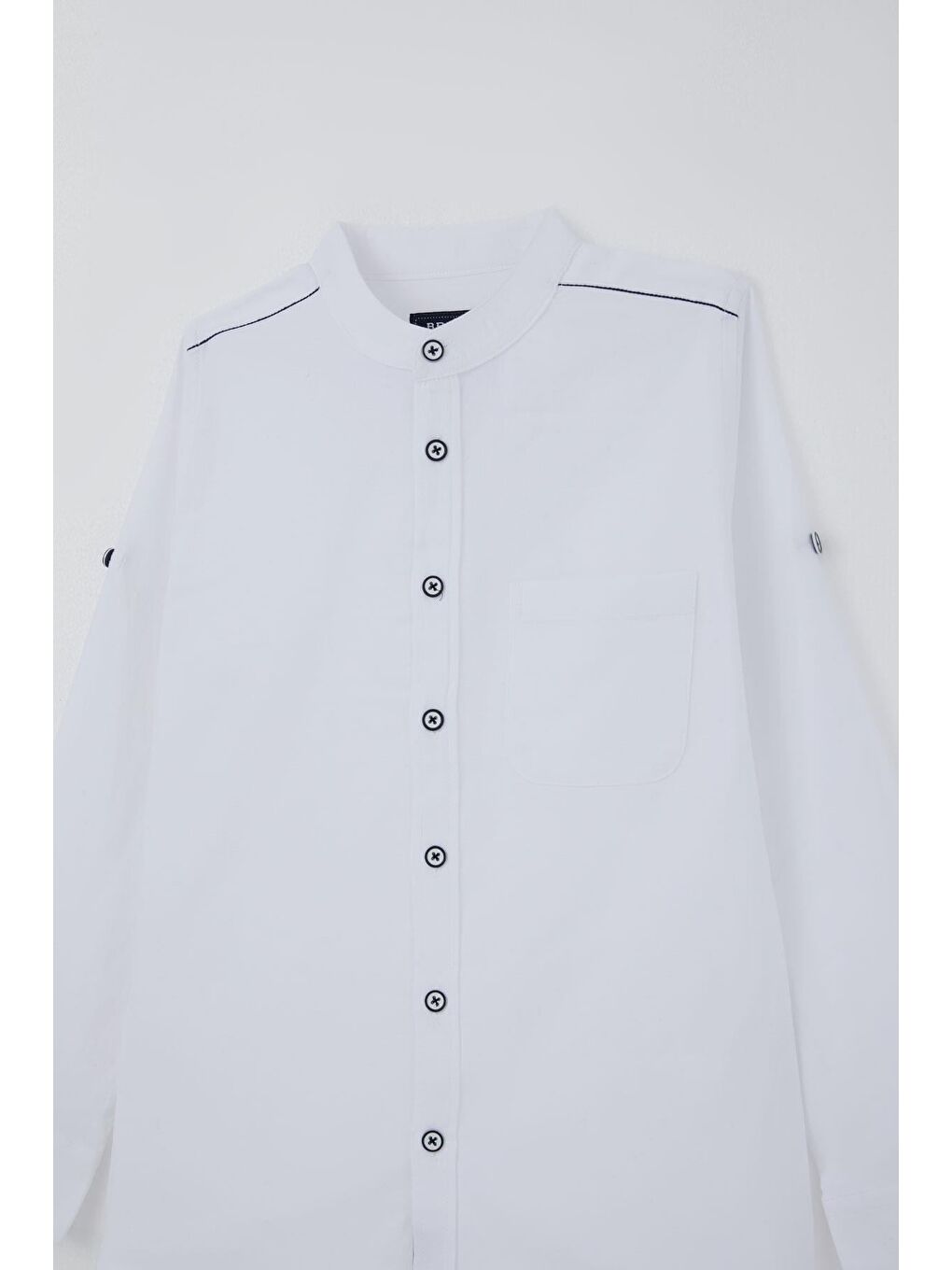 Erkek Çocuk Gömlek Omuz Kısmı Kontrast Şerit Detaylı Cepli Ekru (9-14 Yaş)-3