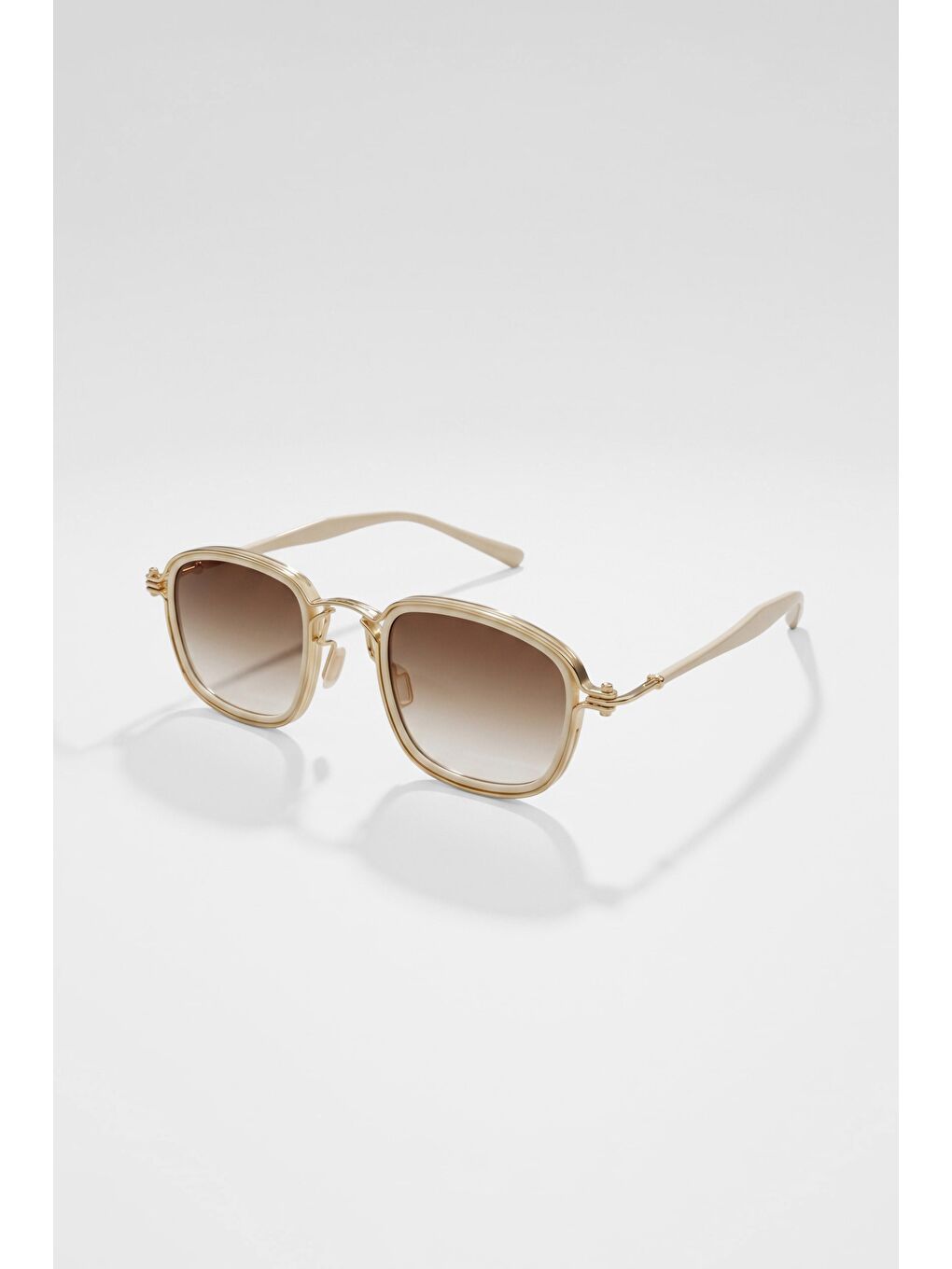 Ekru Unisex Metal Çerçeveli Kemik Detaylı Güneş Gözlüğü Krem-1