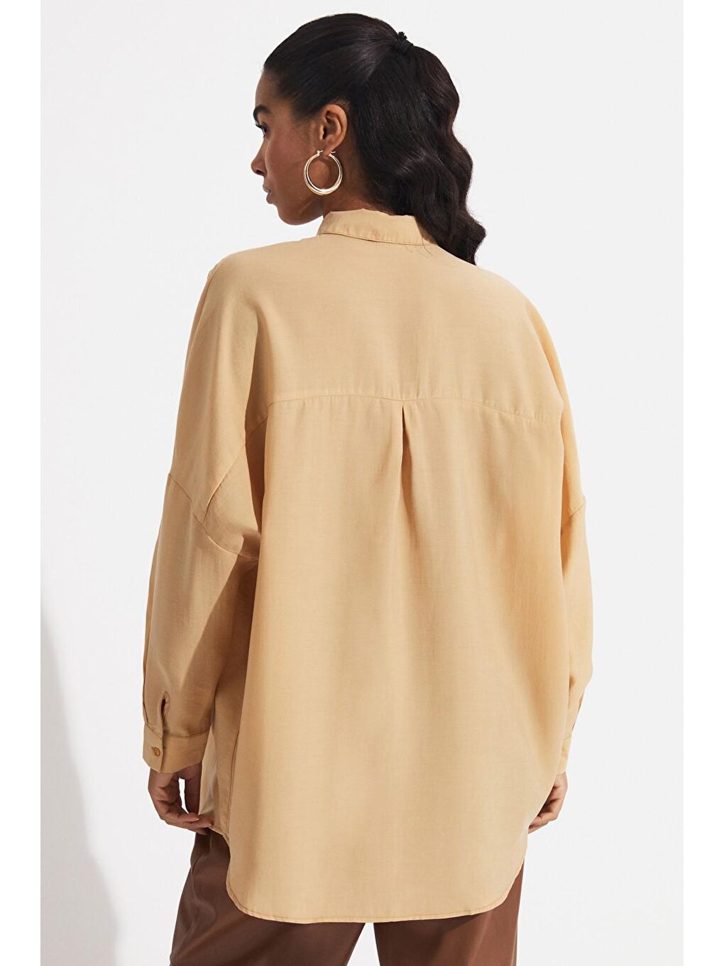 Kahverengi Kadın Exclusive Boyfriend Geniş Kalıp Karışımlı Gömlek-4